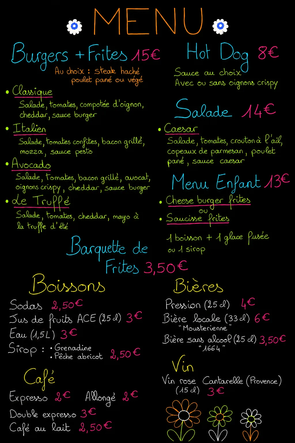 Menu O'QG Food Truck